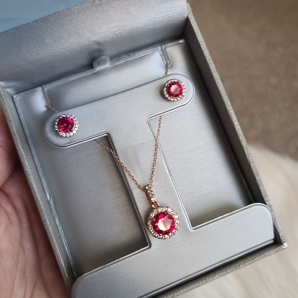 Zales Lab-Created Ruby & White Sapphire Frame Pendant and Earrings Set - Picture 2 of 14
